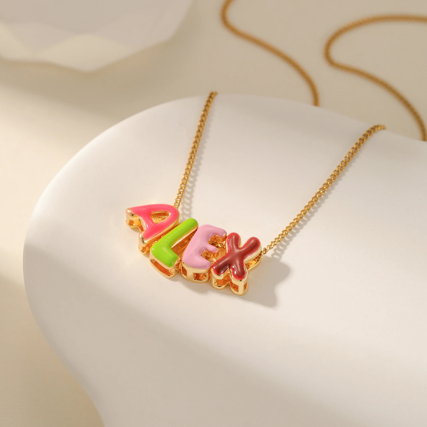 3D Colorful Bubble Letters DIY Sliding Necklace Capital Letters A-Z Personalized Customized Enamel Letters Exquisite Pendant