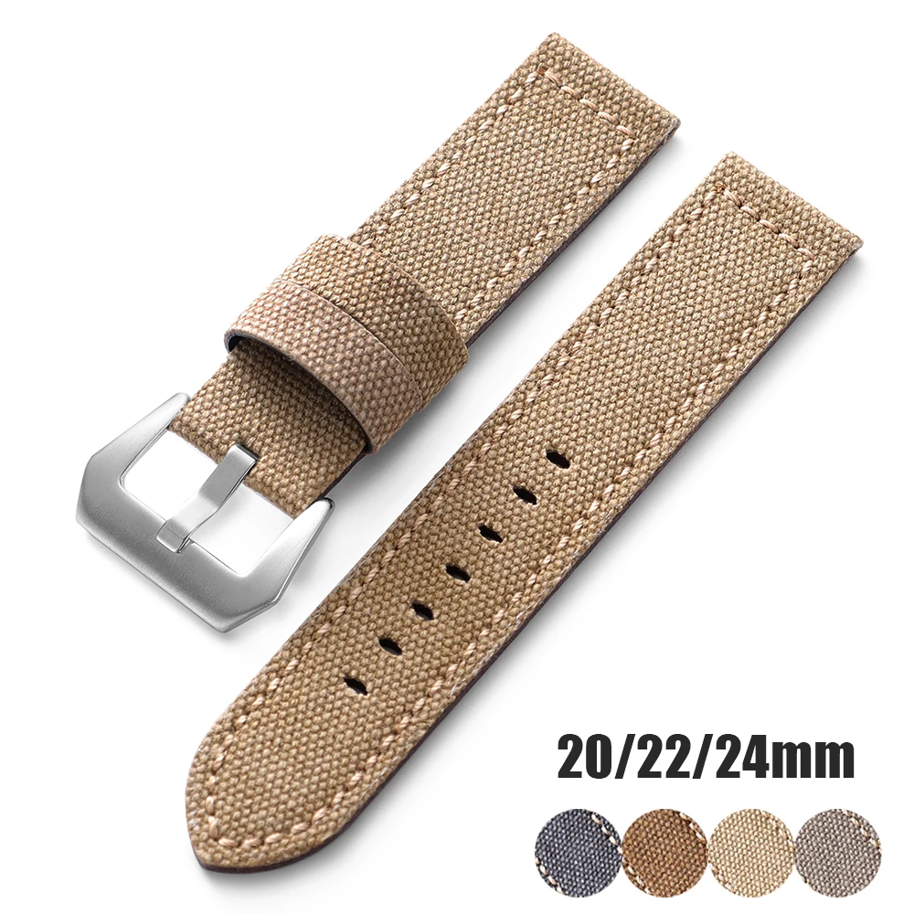 Hohe Qualität Nylon Leinwand Rindsleder Armband Armband für Panerai Retro Denim Armband 20mm 22mm 24mm Männer frauen Uhr Zubehör
