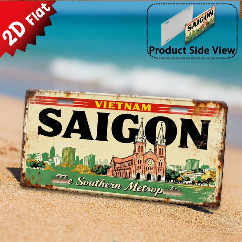 2D Flat, 1pc Saigon Aluminum Sign - Vintage Minh City Themed Plaque Suitable for Man Cave, Office, Bar & Living Room