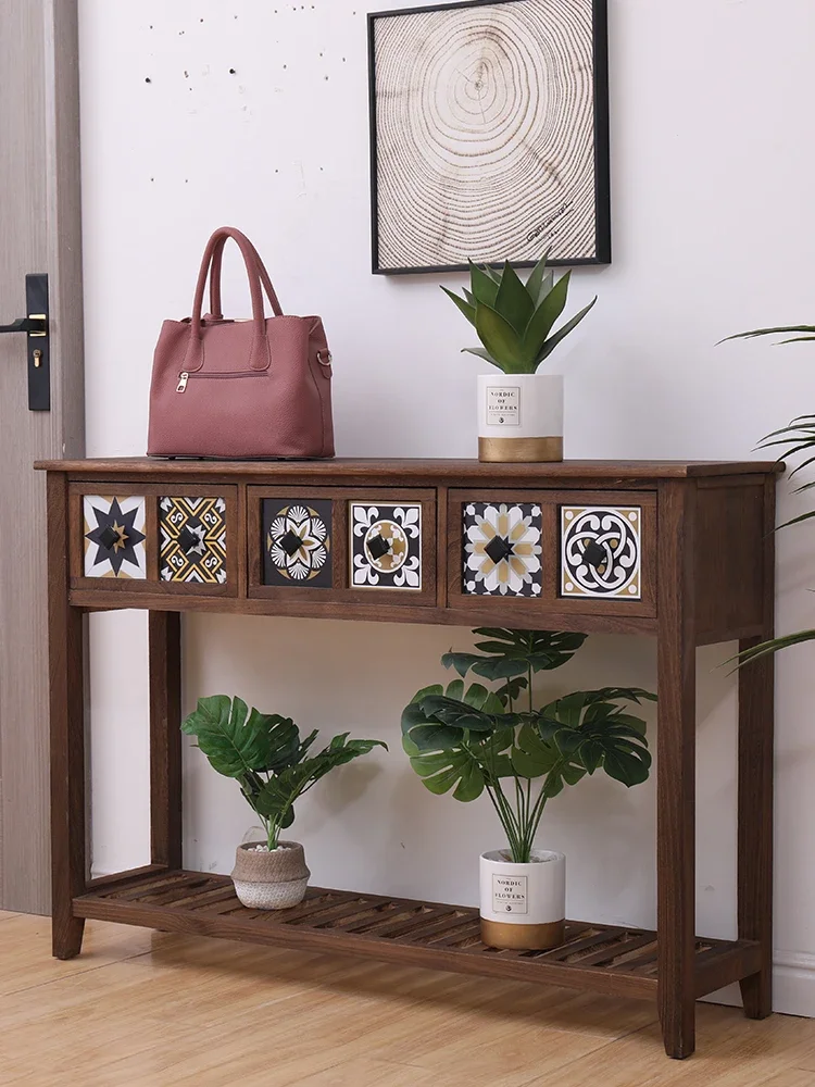 Simple living room flower rack storage rack, floor mounted narrow edge cabinet, wall facing long table