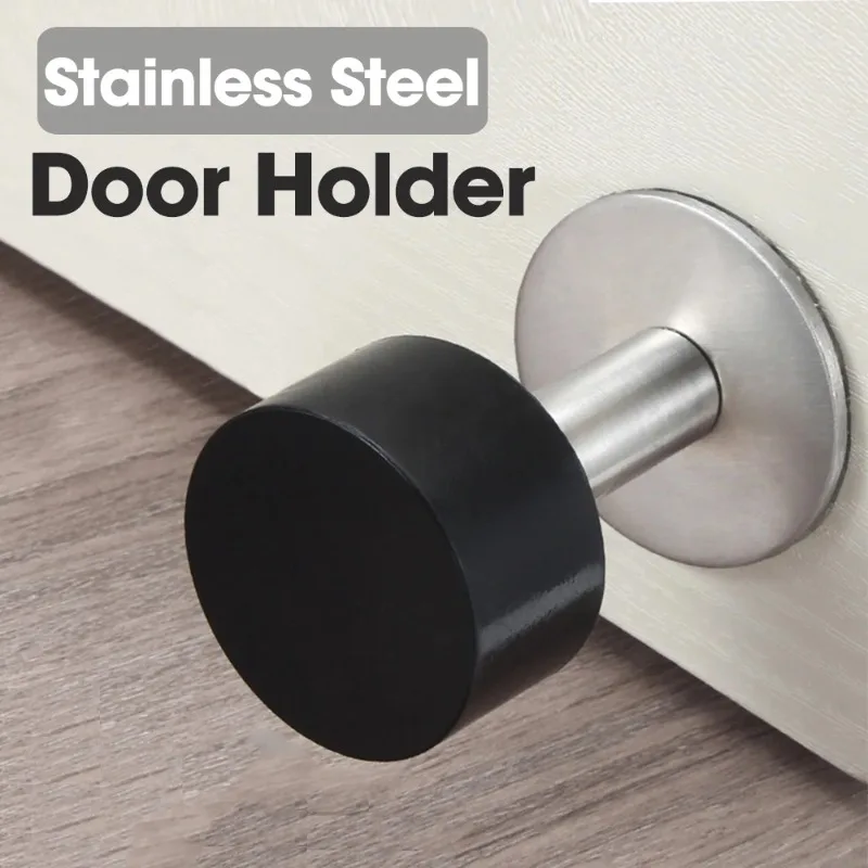 Stainless Steel Rubber Door Stop Non Punch Door Holder Shock Absorbent for Safety Floor Wall Mounted Home Door Plug Hardware