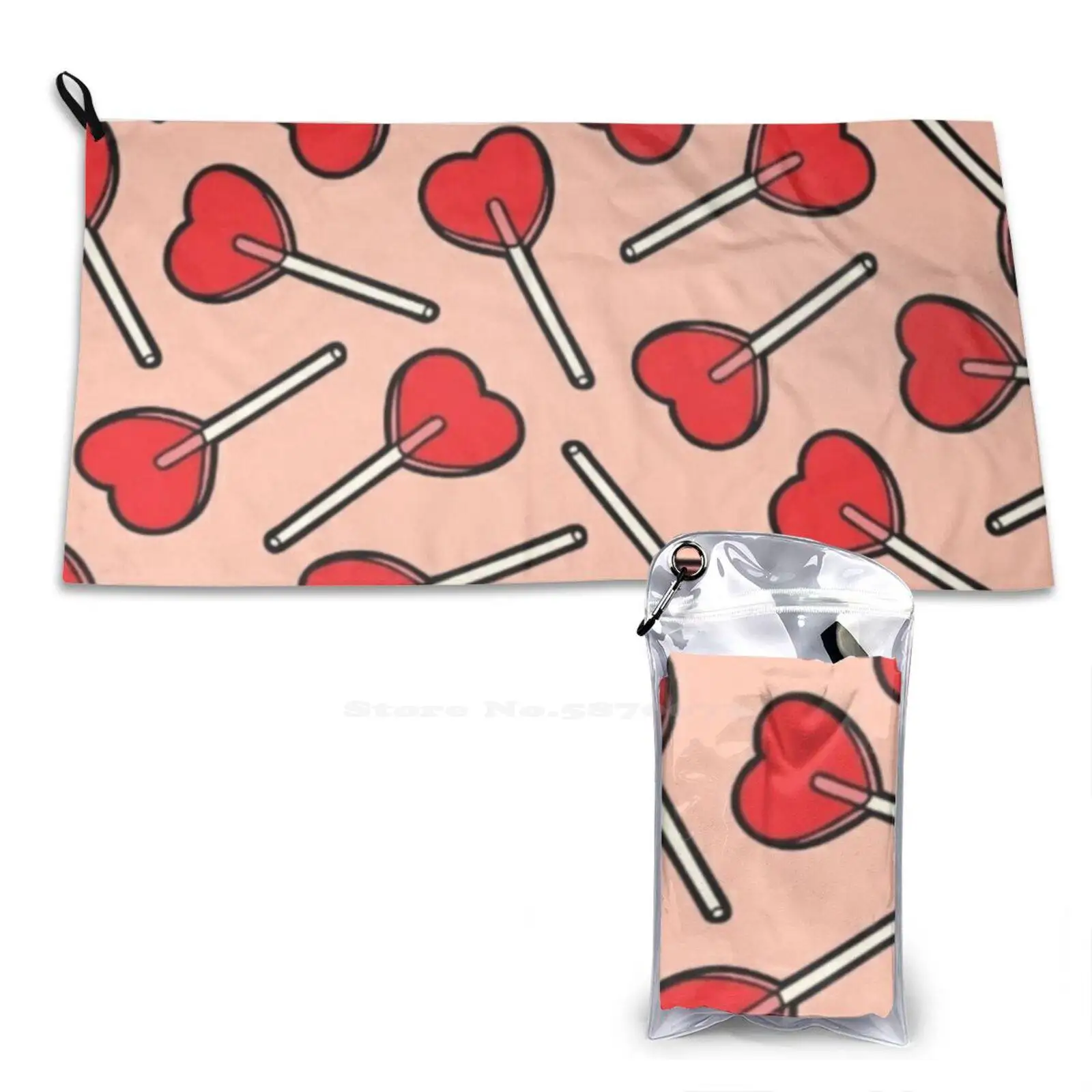 Lollipop Hearts / Lolita Aesthetic Soft Towel Quick Dry Beach Towel Kawaii Pastel Pink Red Heart Romantic Tumblr Cute Love