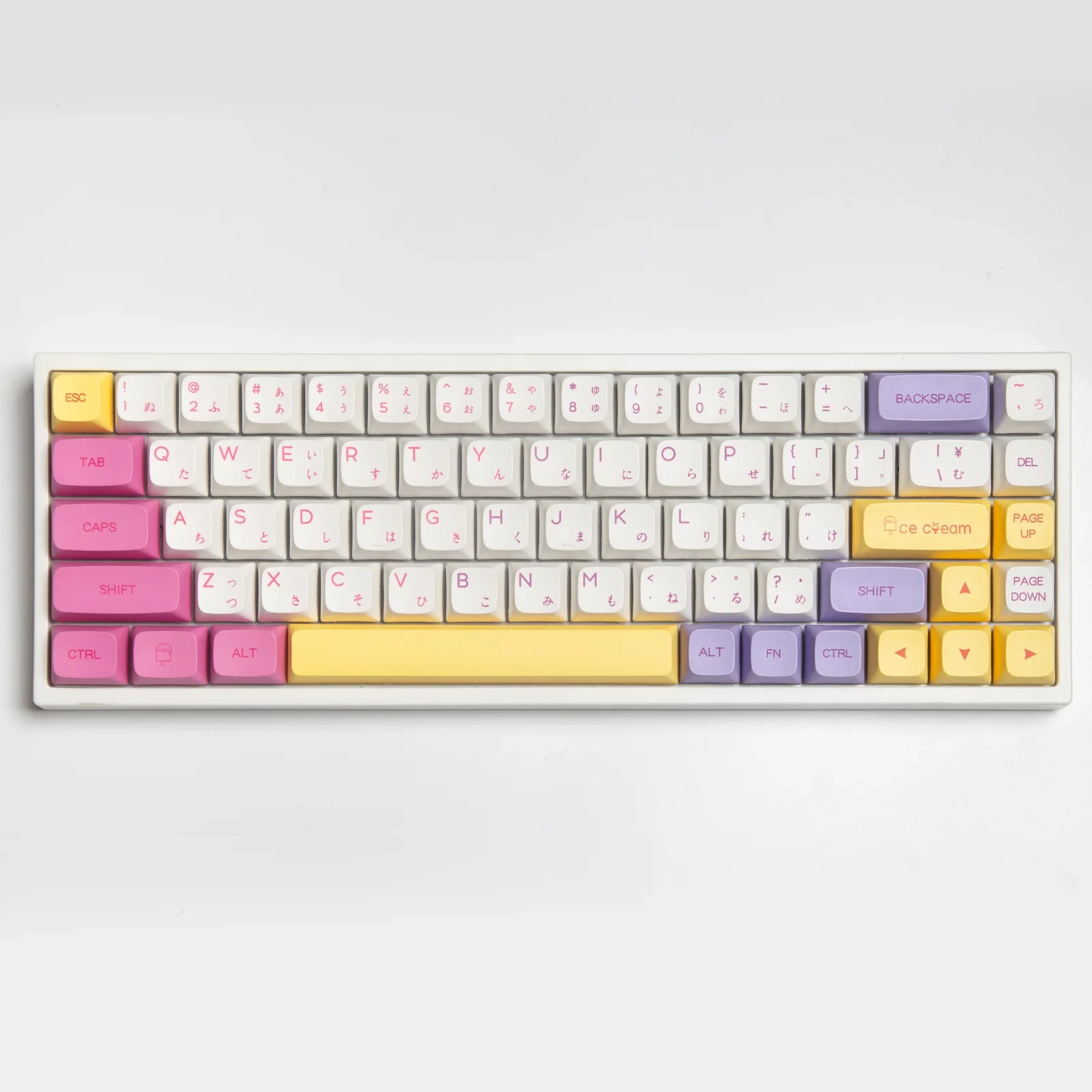 

Ice Cream Mechanical Keyboard Keycaps, Flat Chest XDA Cute PBT Sublimation Adaptation Magic Duck 61 87 104