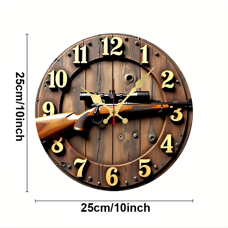 Winchester Rifle Wooden Round Silent Hanging Wall Clock, Suitable For Living Room, Office, Study Room, Bedroom, Home Decoration