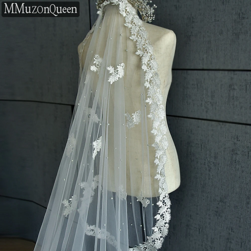 MMQ Classic 3M Embroidery Edge Pearl Embellishment Bridal Veil Cathedral Wedding Accessory Ladies Main Wedding Dress velo  M10