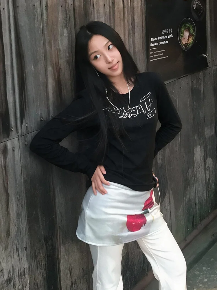 Tonngirls Y2k Japanisches T-Shirt für Damen, langärmelig, mit grafischem Aufdruck, Streetwear, amerikanisches Retro-Vintage-Oberteil, T-Shirt, 2000er-Jahre-Ästhetik – Detail 6
