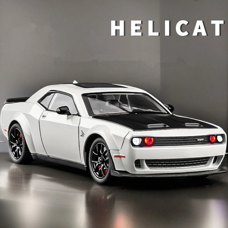 

Модель автомобиля из сплава в масштабе 1:24 Dodge Challenger SRT Hellcat, металлическая модель спортивного автомобиля, имитация высокого звука, детская игрушка в подарок