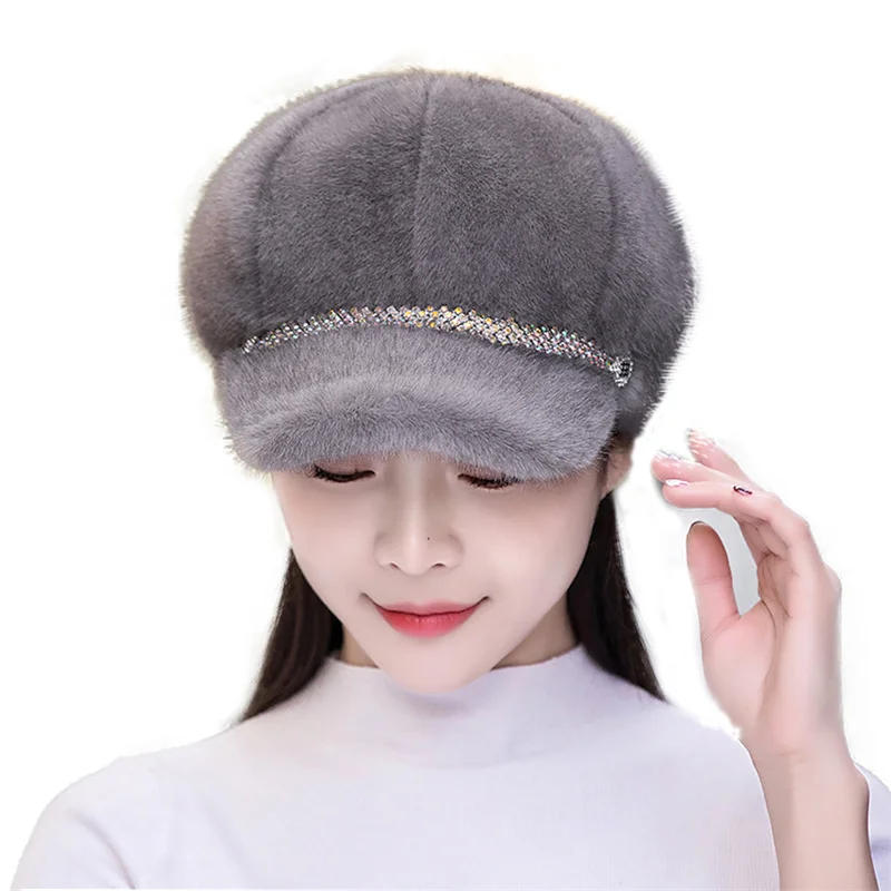 Autumn Winter Hats For Women Solid Plain Octagonal Newsboy Cap Men Ladies Casual Faux Fur Hat Winter Beret Women Painter Caps