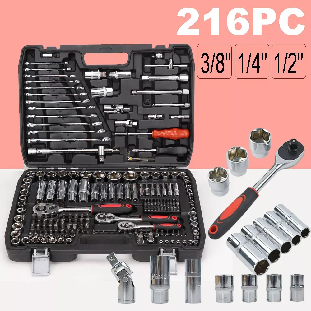 216 قطعة المهنية اسئلة وجع مجموعة مقابس 1/2 "1/4" 3/8 "وجع أداة إصلاح مجموعة إصلاح المنزل مع صندوق أسود #1