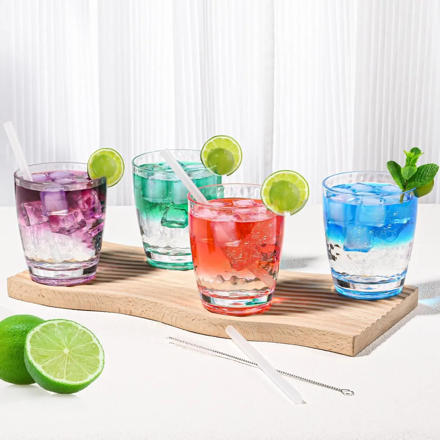 6 copos plásticos dos pces para beber de 14 oz, copos acrílicos com canudo & escova de pp, bpa-livre, copos de água empilháveis, cu claro