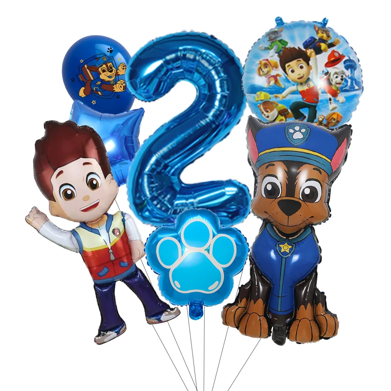 Paw Patrol Ryder & Chase Number Balloon Set Foil Balloons Blue Star Paw Print Helium Balloons Birthday Party Decoration Globos