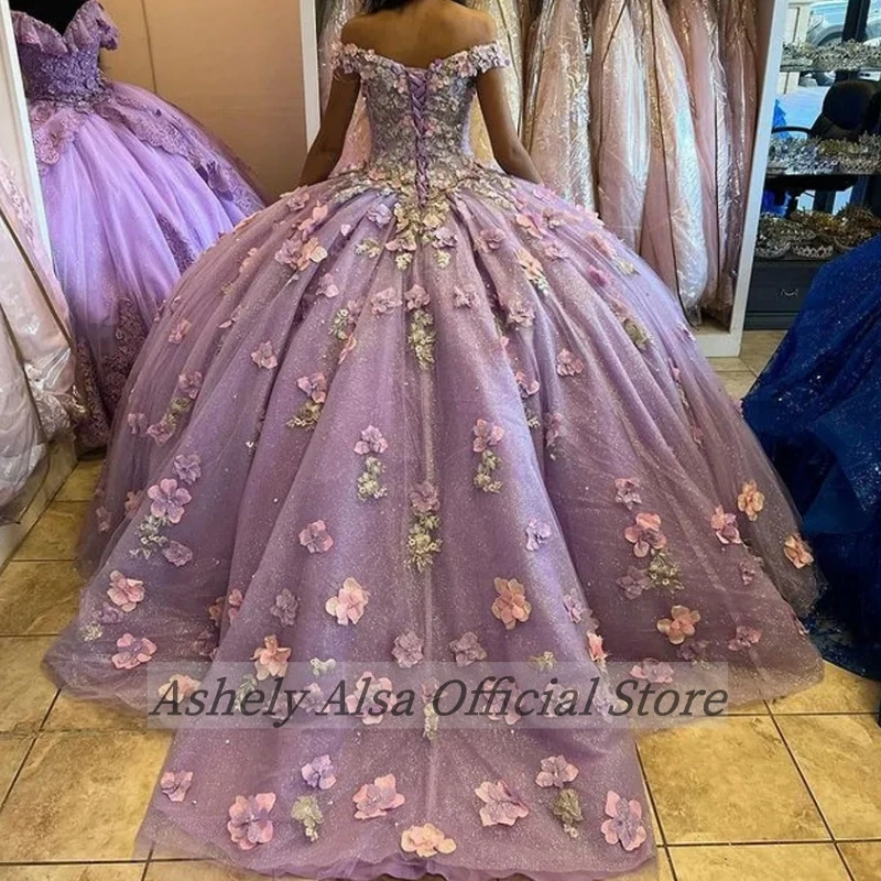 فستان سندريلا الأميرة Quinceanera مصنوع حسب الطلب ثلاثي الأبعاد مشد الزهور تنورة كروية للحفلات الراقصة ملابس الحفلات Vestido vx 16 Anos Robes