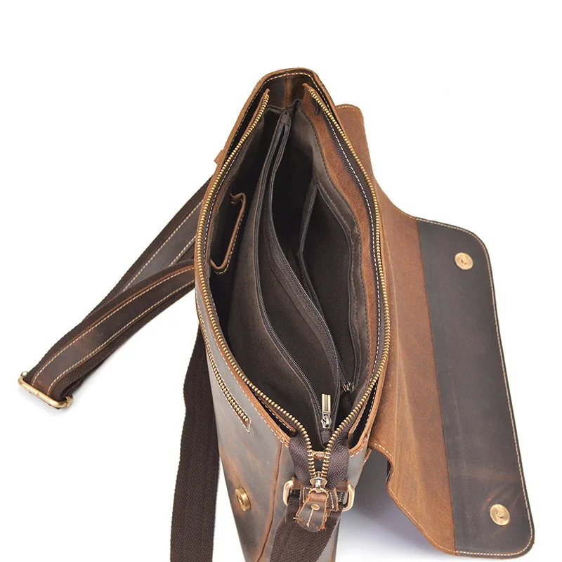 Sac messager en cuir véritable pour hommes, sac à main pour ordinateur portable, étuis à bombes pour hommes, rabat rétro, structure en cuir de cheval d'affaires