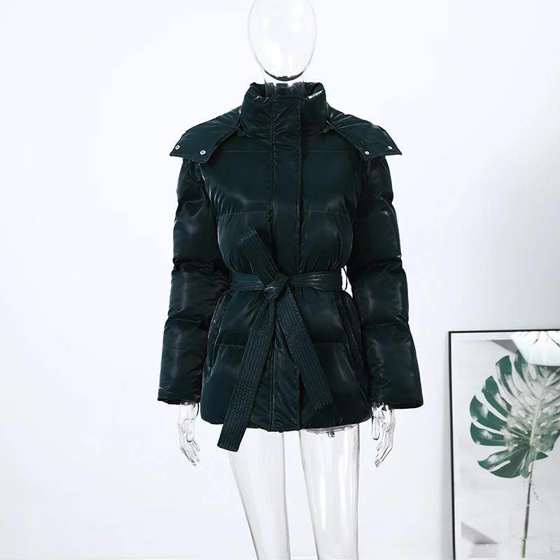 Fashion Glossy Padded Jacket Women's Solid Hooded Long Sleeve Zipper Warm Down Coat 2026 Autumn Winter New Lady Casual Outerwear
