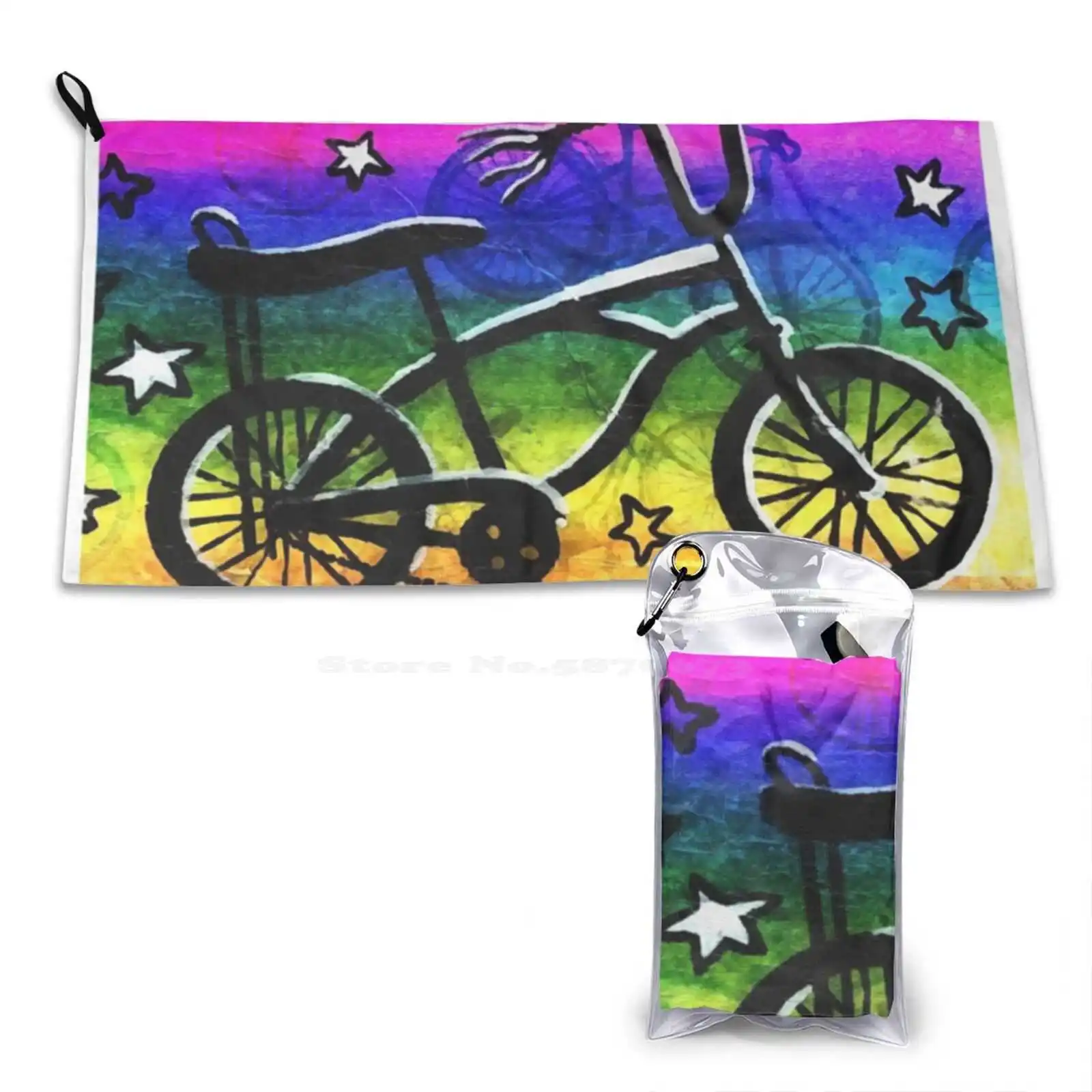 Banana Bicycle For The Win! Soft Bath Towel Washcloth Outdoor Banana Bicycle Butterfly Handlebars Rainbow Artist Funky