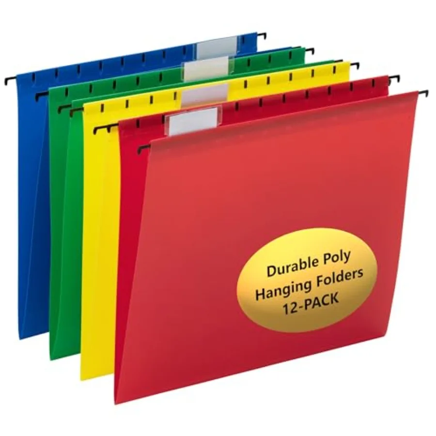 

Poly Plastic Hanging File Folders for Documents with Tabs, Letter Size, 0.5 Inch Expansion, File Cabinet Organizer for Filing C