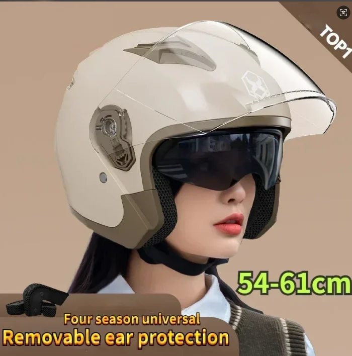 دراجة نارية 3/4 نصف خوذة حماية العين والوجه عدسة مزدوجة مريحة قابلة للفصل بطانة تهوية خوذة مفتوحة الوجه #1