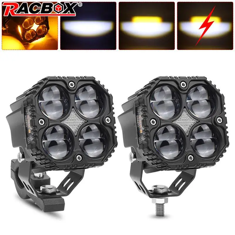 

120W Motorcycle LED Spotlight with Amber Flicker Turn Signals High Low Beam Flashing Light Driving Fog Light Auxiliary Headlight