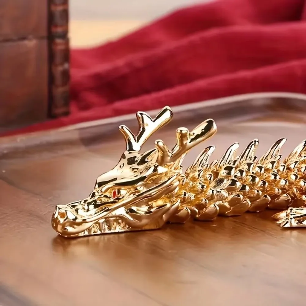 Majestic 3D Alloy Golden Dragon Statue with Movable Limb Symbol of Power and Good Luck Chinese Dragon Piece