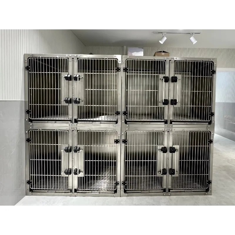 Veterinary Cage Pet Grooming / Hospital Multi-functional Stainless Steel Round Corner Modular Cage System