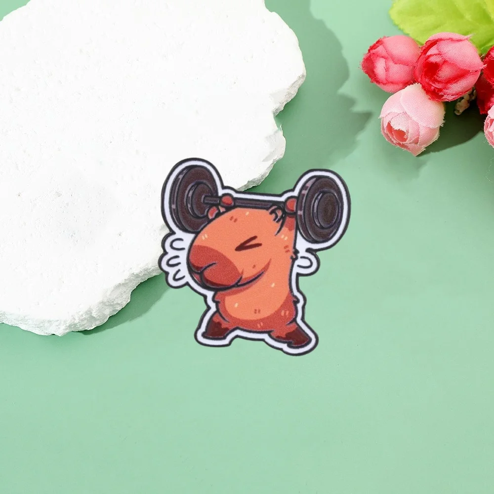 Capybara Lifting Weights Enamel Pin Cute Muscular Animal Brooch Badge For Clothing Accessory Fitness Ornament Gift For Friend