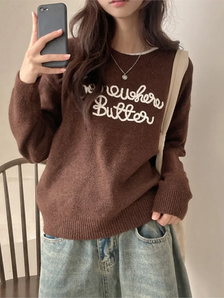 محبوك سترة الخريف الشتاء المرأة الكورية طويلة الأكمام البلوز السيدات البلوز القمم موضة إلكتروني طباعة امرأة متماسكة البلوزات #3