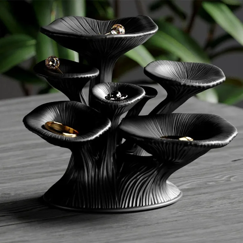 

Black Mushroom Jewelry Holder Creative Trinket Display Stand for Rings Earrings Necklaces Vanity Organizer Home Decor Gift