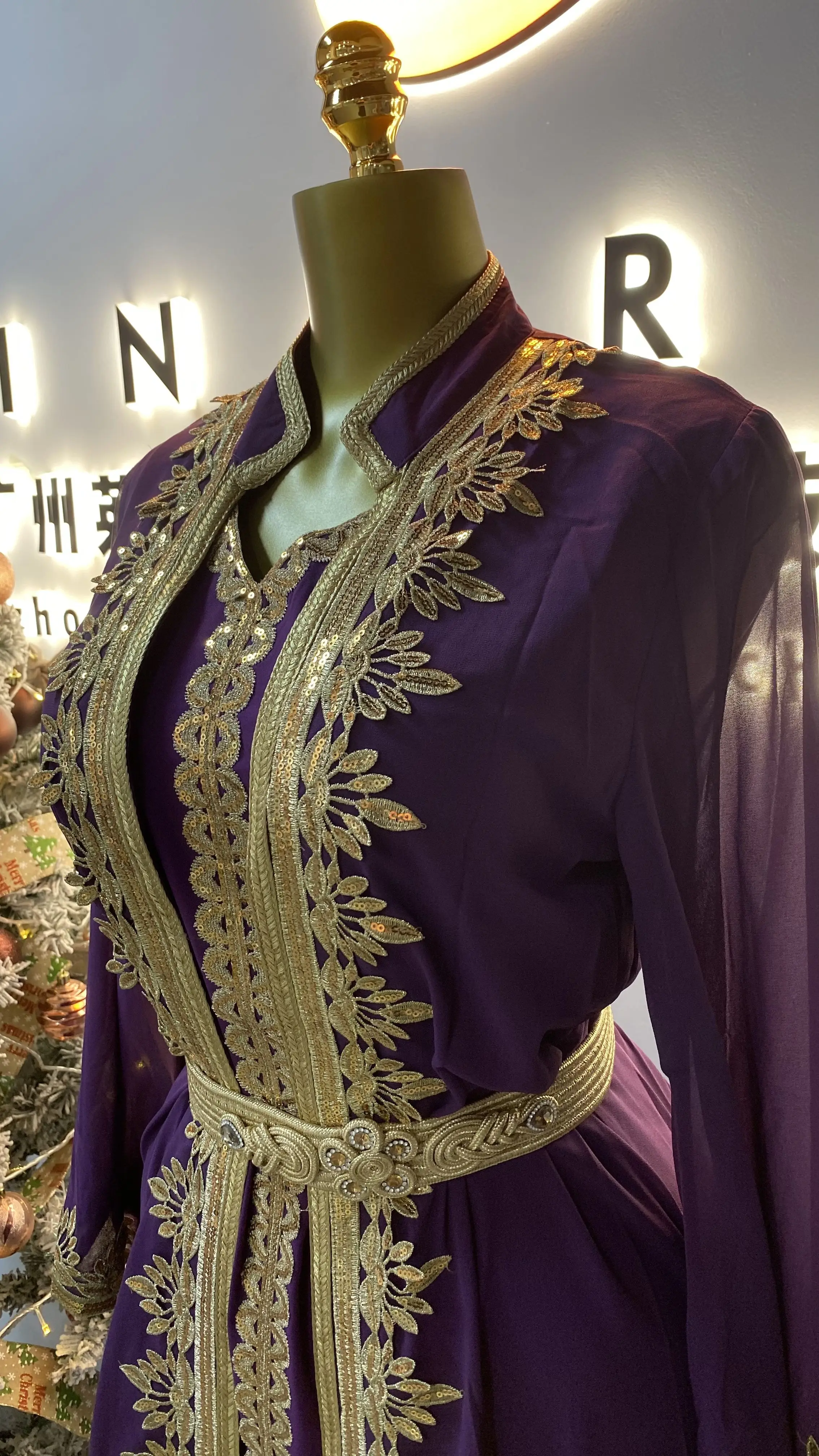 Embroidered Moroccan Kaftan Dress, Muslim Women's Ramadan Evening Gown, Wedding Party Celebration-GZXX034