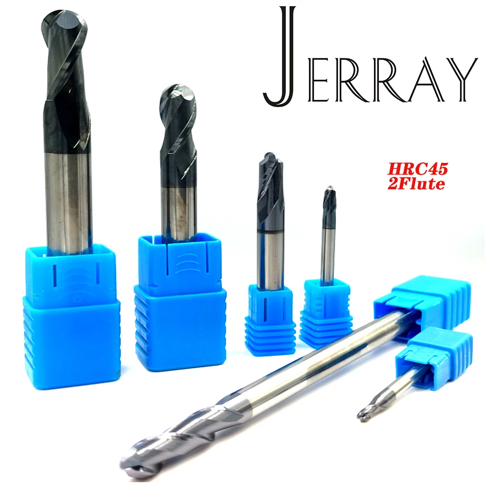 JERRAY 2Flutes HRC45 D4mm 6mm 8mm 10mm 12mm  Tungsten Carbide Ball nose End Mills Spiral Bits CNC Router Bits cnc milling cutter