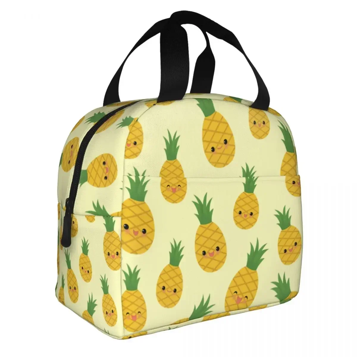 Lunch Bag for Men Women Smiling Pineapples Thermal Cooler Portable Picnic Oxford Tote Handbags