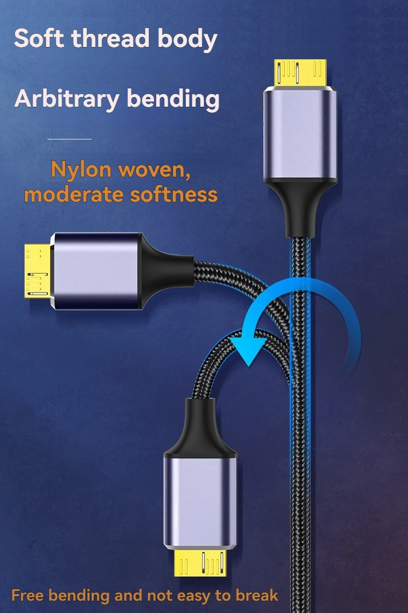 Gelbes Typ-C-USB 3.0 Typ A auf Micro-B-Kabel, Datenkabel für externe Festplatte, 2-in-1-Aufladung für Samsung Note 3 S5 – Detail 8
