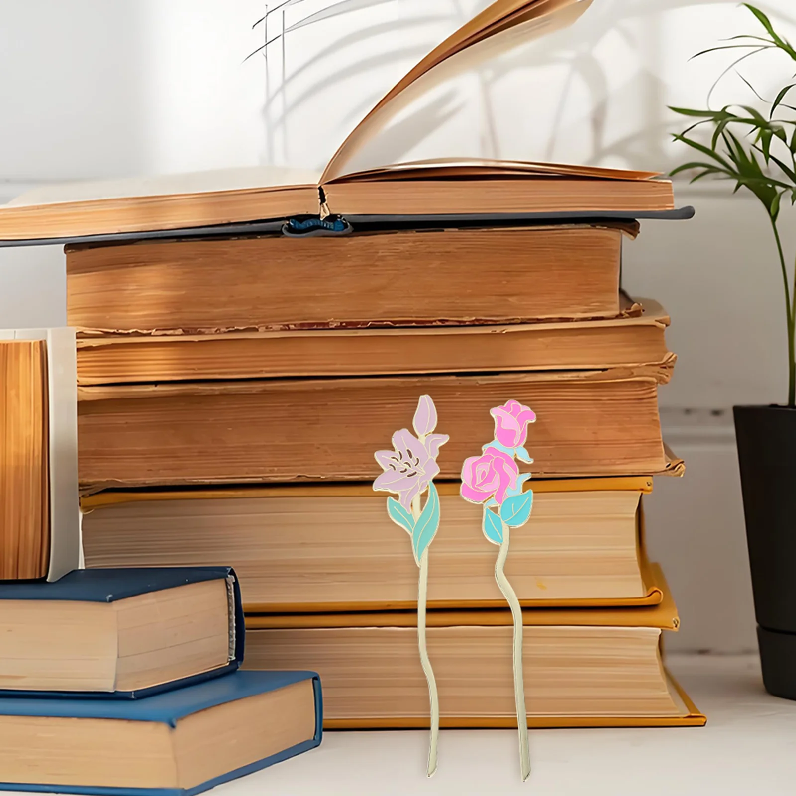 

2Pcs Flower Bookmark Metal Page Holders Floral Design for Teachers Students Reading Gift Accessories Floral Bookmark