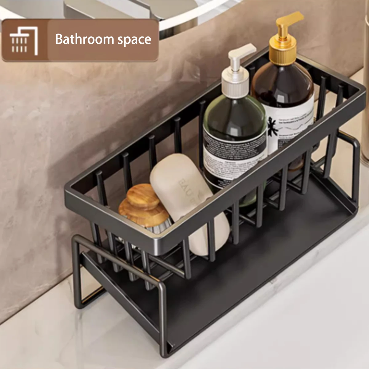 Kitchen Faucet Sink Drain Rack Sponge Holder With Drainer Bathroom Shampoo Soap Storage Shelf Home Supplies