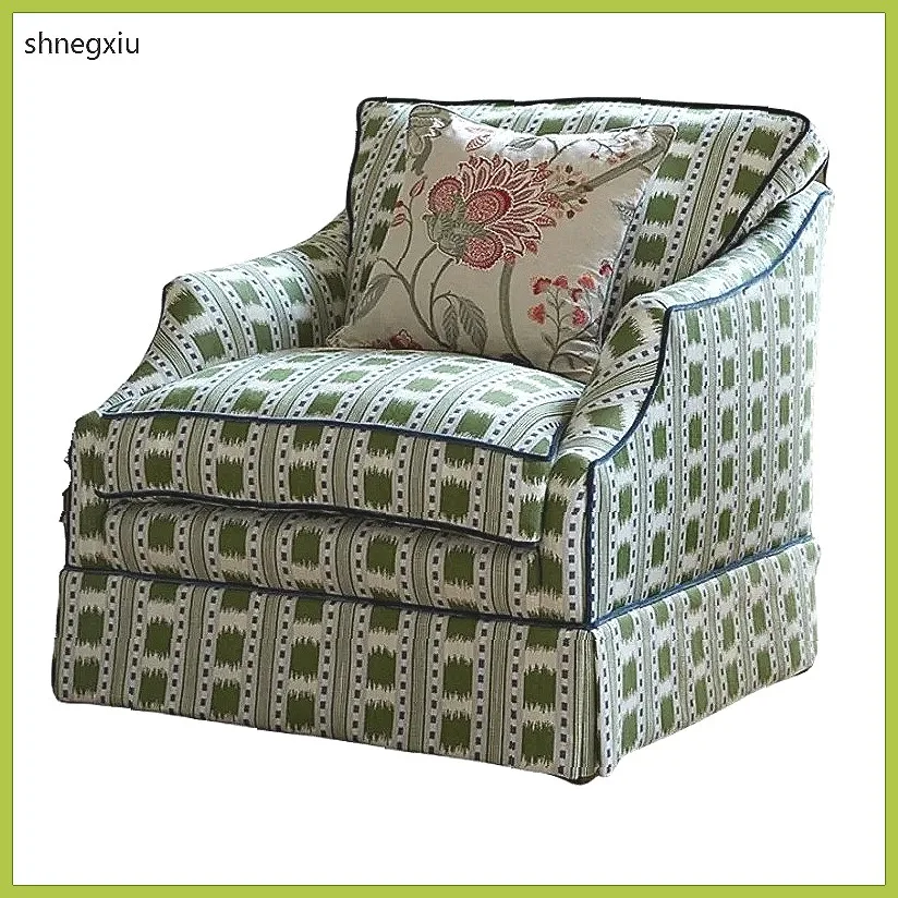 French Retro Style Fabric Sofa Chair, Single Leisure Accent Chair for Small Apartment Living Room Bedroom Homestay Decor