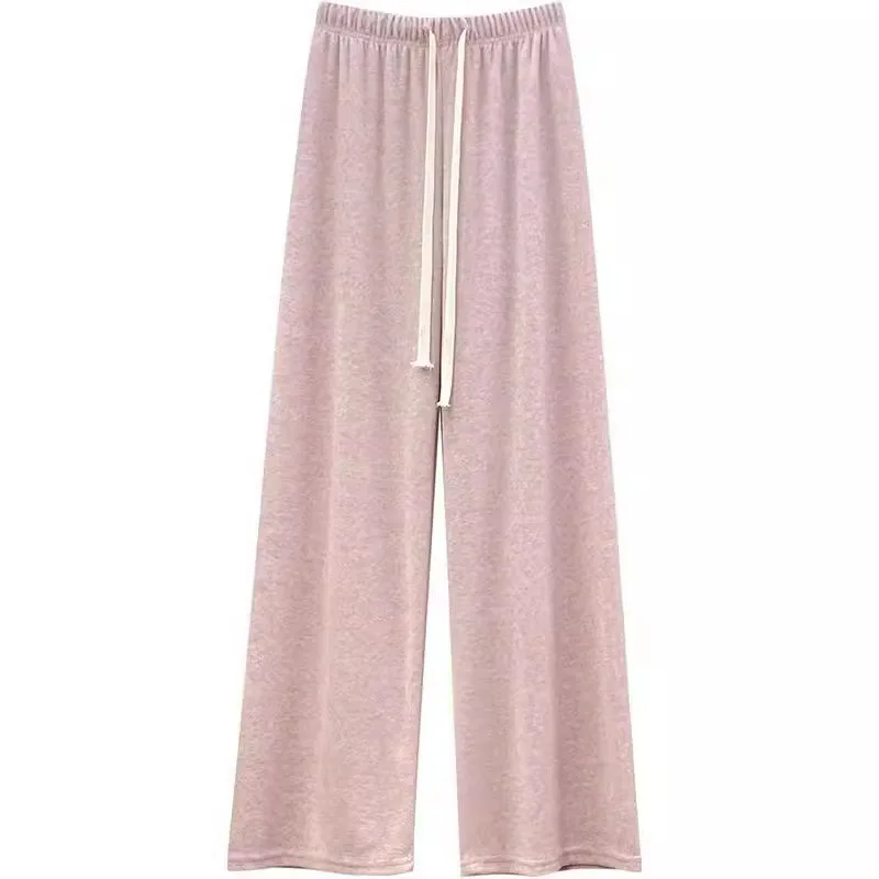 Women's Woolen Flannel Thickened Towel Pants High-Waisted Loose Fit Draped Rice Flour Wide Leg Pants Narrow Straight Casual