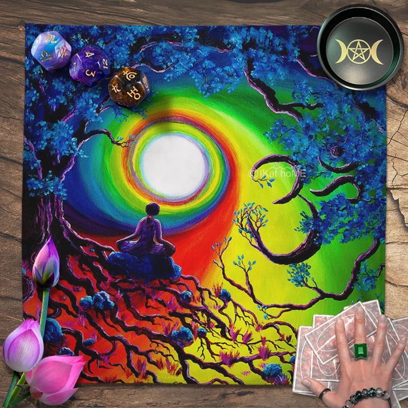 Rainbow Yggdrasil Tree Of Life Tarot Card Tablecloth Altar Cloth OM Chakra Yoga Meditation Tapestry Wall Hanging Home Decor