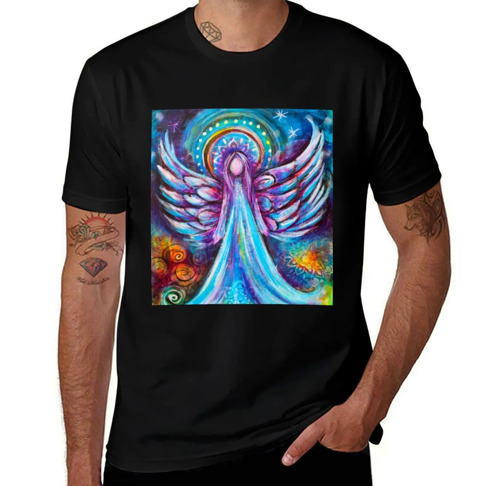 

Blessed Blue Angel Guide Painting T-Shirt new edition oversized t shirt heavyweight t shirts for men