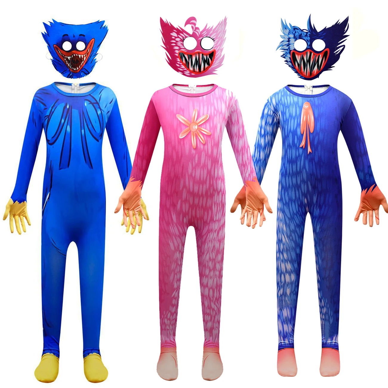 Boys Girls Blue and Red Play Game Monster Jumpsuit Gloves Mask Horror Game Halloween Cosplay Costume for kids