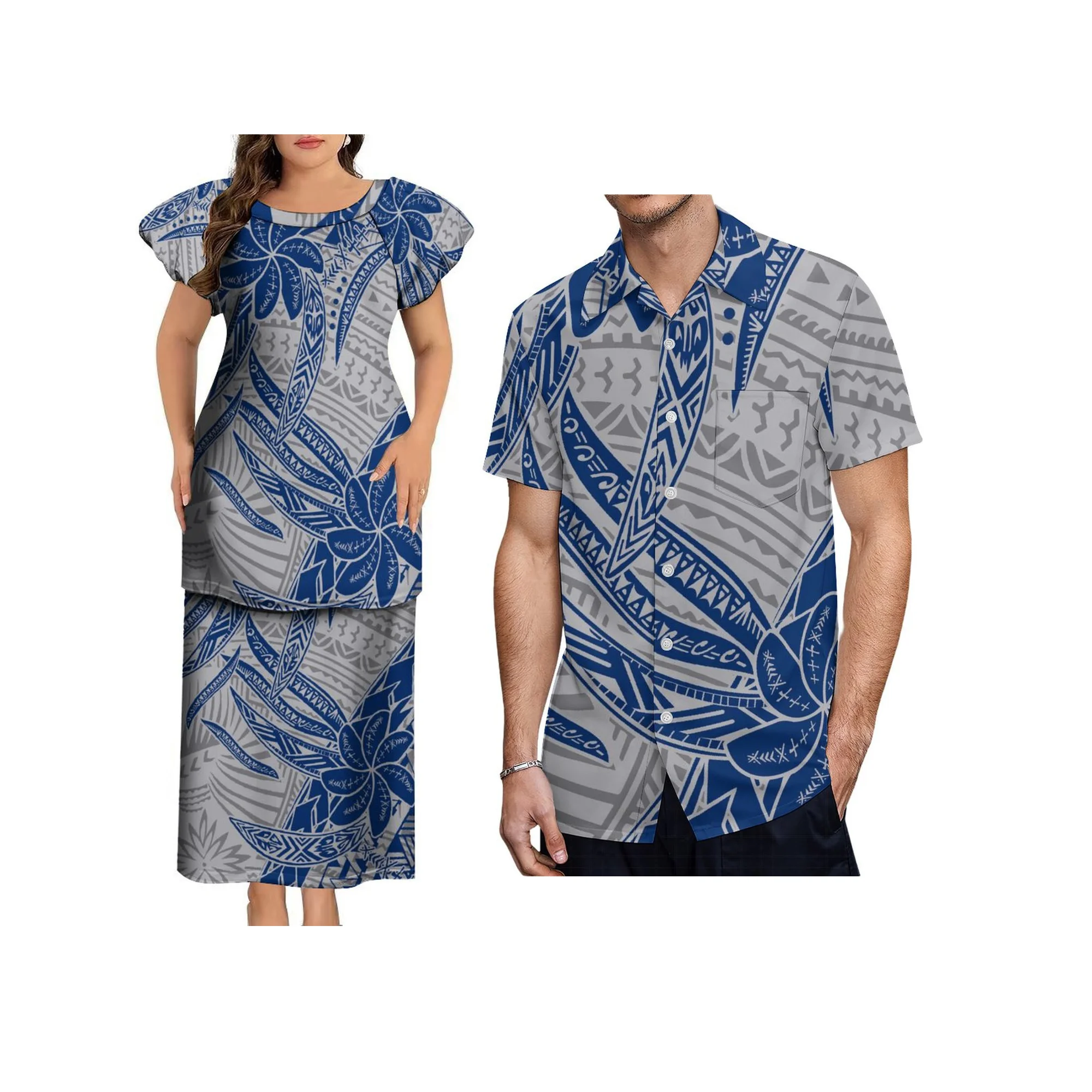 

New Custom Polynesian Tribal Print Puff Sleeve Tongan Puletasi Samoa Set Women Long Maxi Skirts 2 Piece Set Dress
