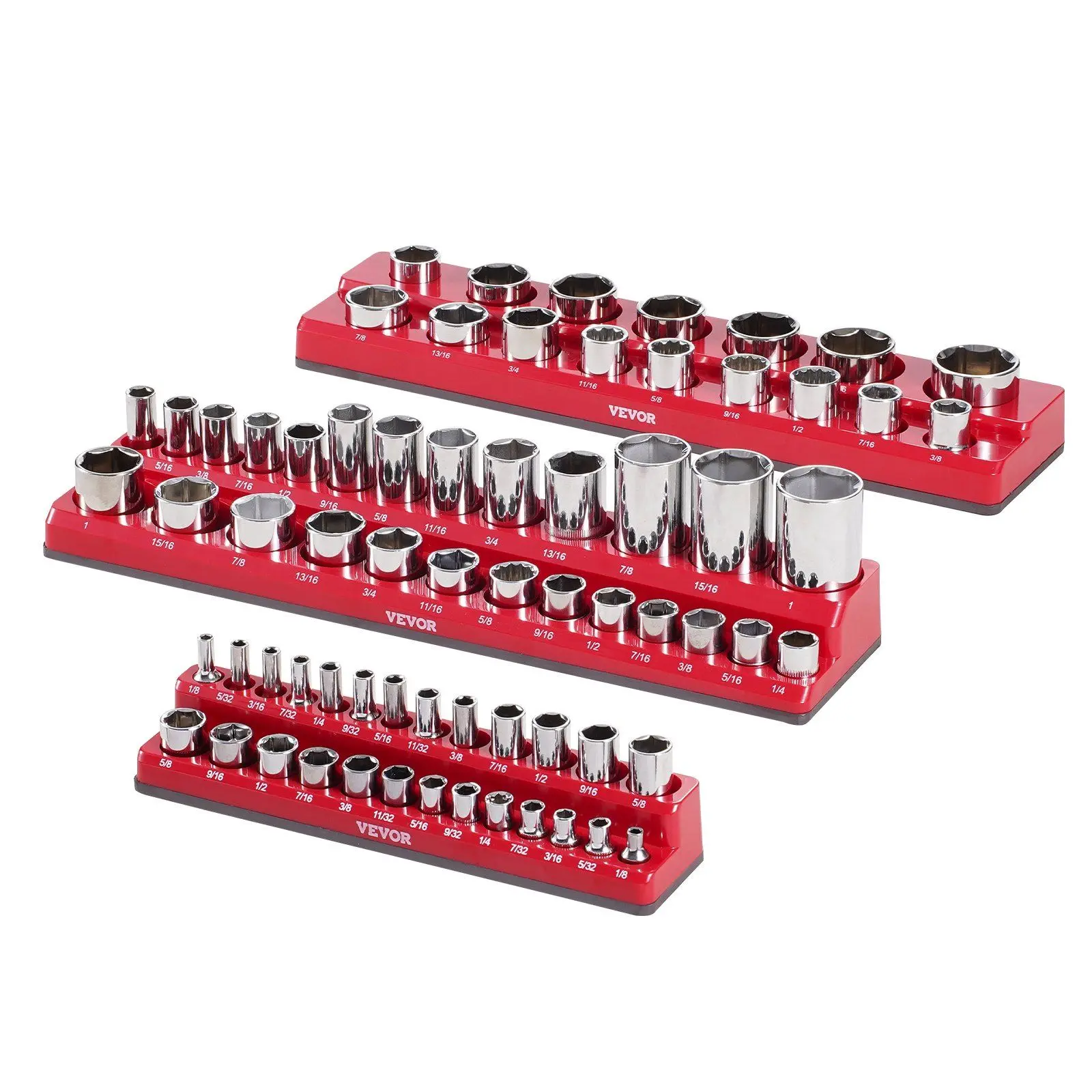 

Magnetic Socket Organizer Set 3PCS Magnetic Socket Trays Red for SAE