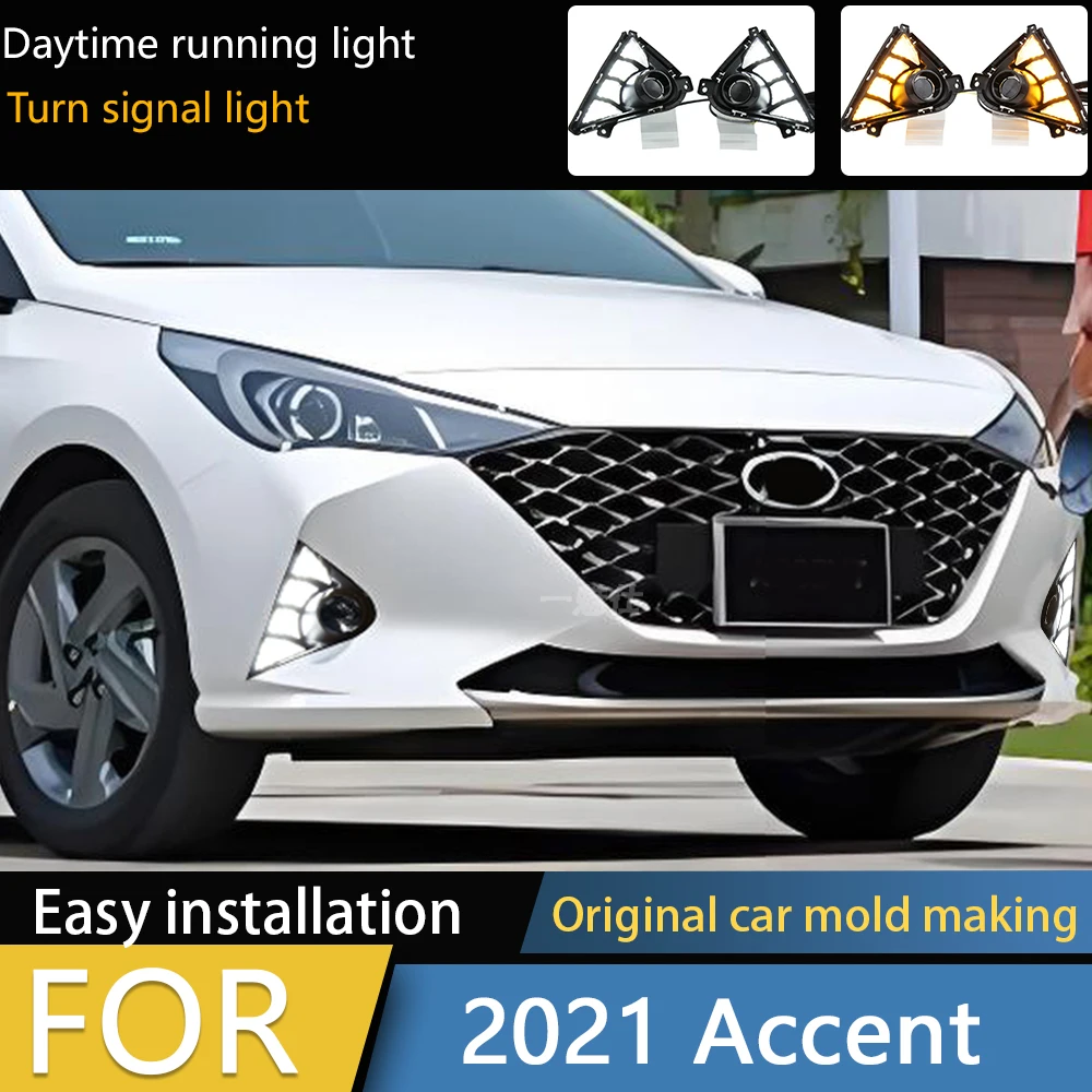 

Car Light DRL For Hyundai Accent Solaris 2021 2022 2023 Daytime Running Light Dynamic Amber Turn Signal Lights Fog Lamp Assembly
