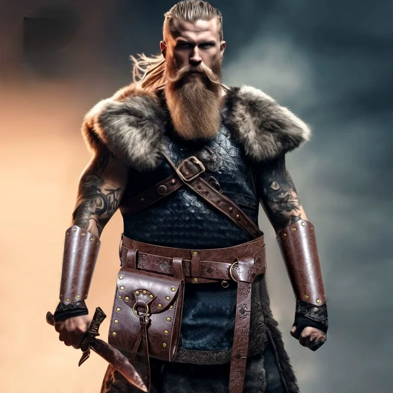 

Nordic Viking Sle Medieval Knight Belt Hanging Coin Purse Vintage Crossbody Bag Men's Leather Bag Faionable Satchel