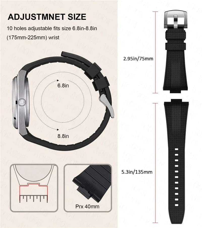 Silicone Strap for Tissot PRX Series 40mm Quick Release Stainless Steel Buckle Men Waterproof Replace Bracelet Watch Band 12mm