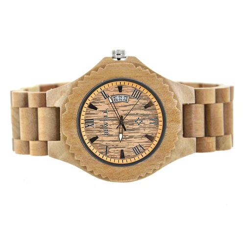 Imagen 2 del producto Relojes de madera para hombre, movimiento de cuarzo japonés, elegante reloj de pulsera exótico con hebilla de acero inoxidable, correas ajustables