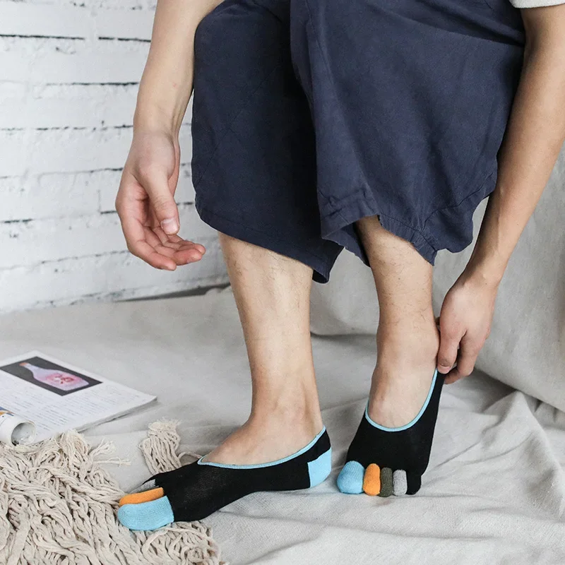 Summer Five-finger Socks Cotton Men Multicolored Toe Socks Invisible Boat Socks