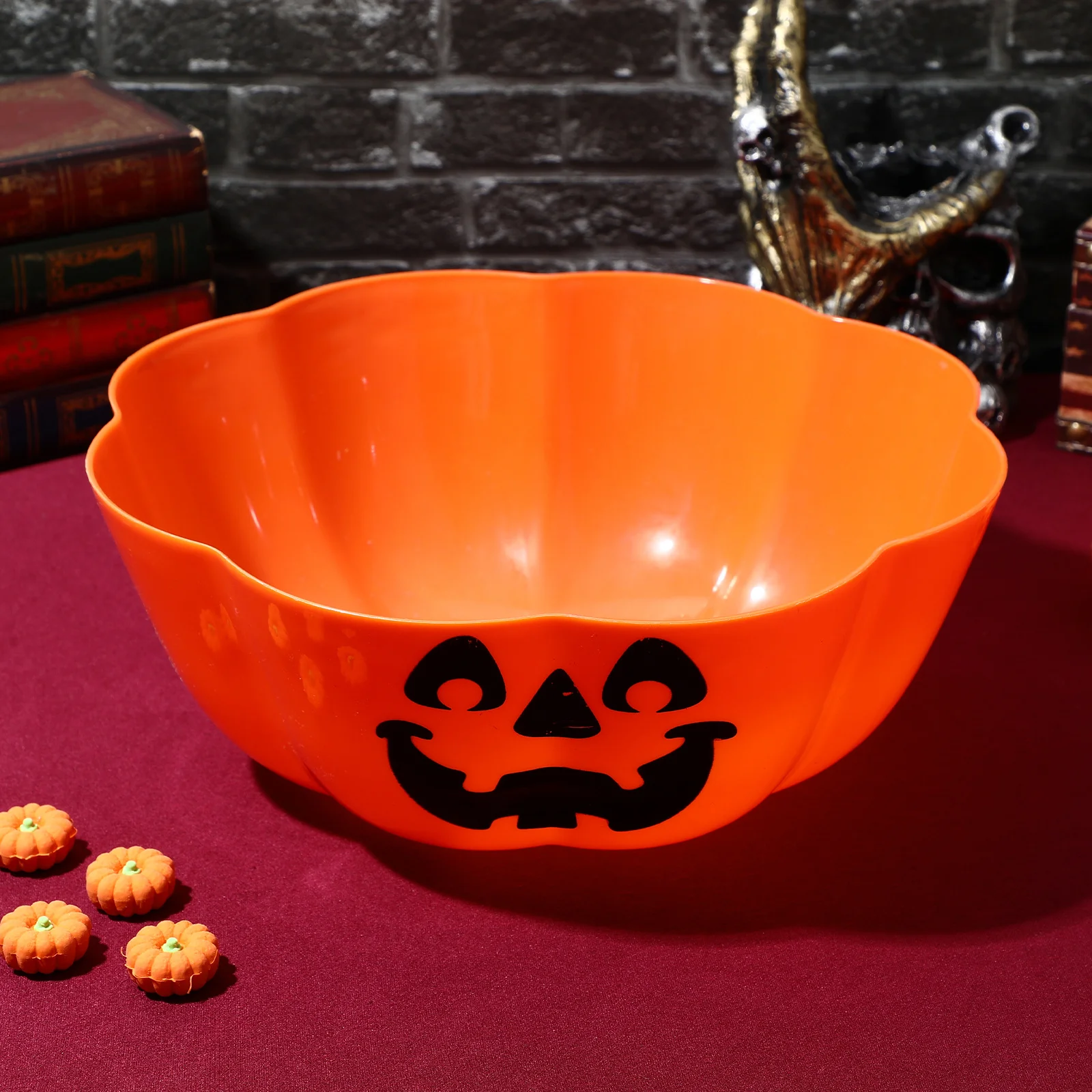 

1Pcs Halloween Pumpkin Lantern Shape Fruit Plate Orange Funny Salad Bowl Multi-Purpose Large Capacity Plastic Bowl Decoration