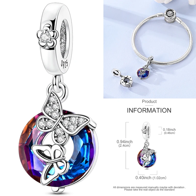Schmetterlingsanhänger 925 Sterling Silber Rosa Blau Regenbogen Perlenanhänger Passend für Europäische Armbänder DIY Schmuck Geschenk für Frauen und Mädchen 2026 – Detail 35