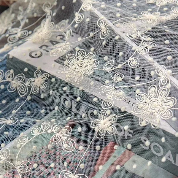 High Quality Vintage Plucked Plum Blossom Mesh Embroidered Lace Fabric, Handmade Wedding Dress Background Decoration Accessories
