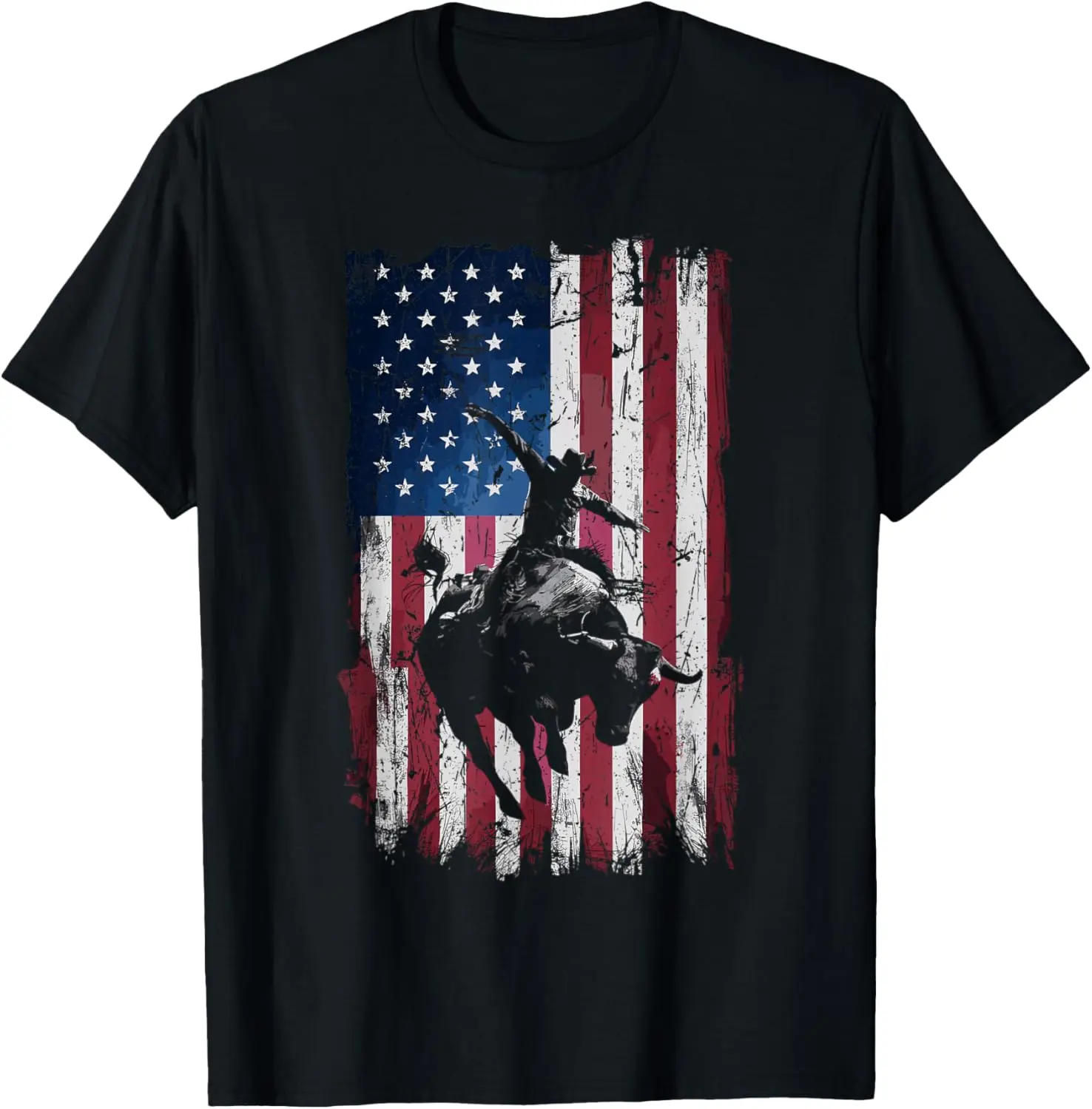 Rodeo Cowboy Western USA Flag Cowboys T-Shirt 100% Cotton Trendy Y2K Short-Sleeve Tee-Soft, Quick-Drying, Moisture-Wicking;