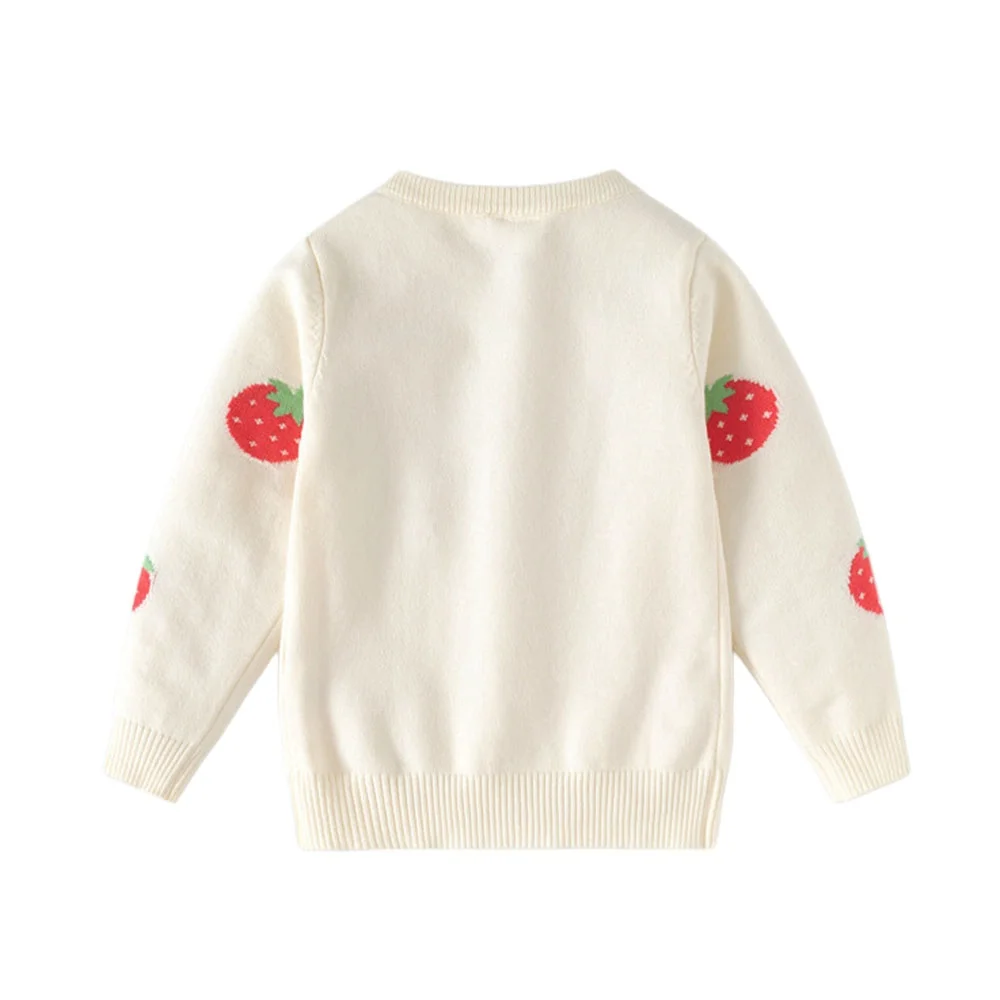 Jumping Meters Girls Sweater 3-7T Open Stitch Autumn Winter Long Sleeve Strawberry Print Cute Kids Clothing with Buttons Baby Co